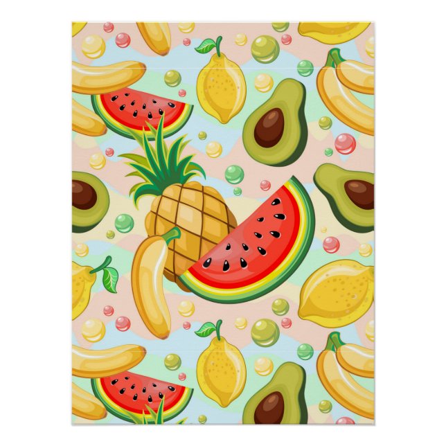 Póster Patrón de frutas de verano fresco (Anverso)