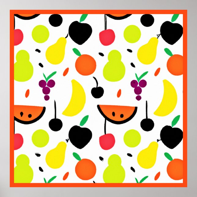 Póster Patrón de frutas neón Glow Tropical (Frente)