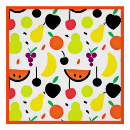 Póster Patrón de Frutas Neón Glow Tropical