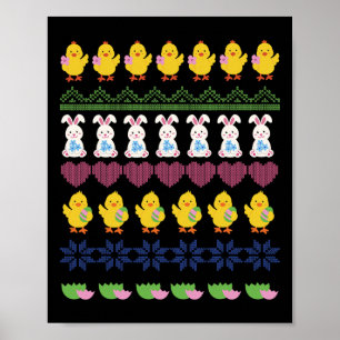 Póster Patrón de ganchillo de Pascua Pollo Conejo Huevo