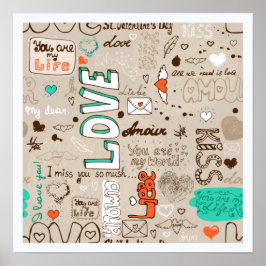 Póster Patrón de garabatos de citas de amor
