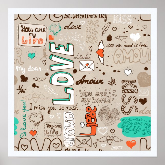 Póster Patrón de garabatos de citas de amor (Frente)
