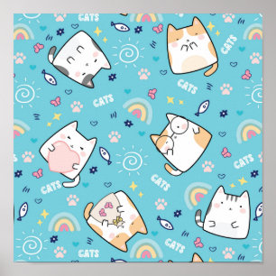 Póster Patrón de gato kitty caprichoso