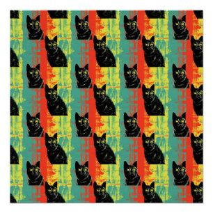 Póster Patrón de gato negro retro
