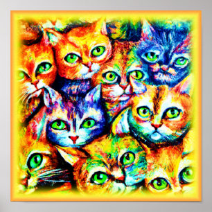 Póster Patrón de gato y gatito colorido. ¡Hazte con una e