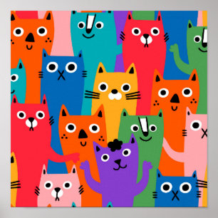 Póster Patrón de gatos coloridos