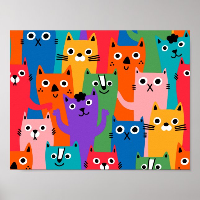 Póster Patrón de gatos coloridos (Frente)