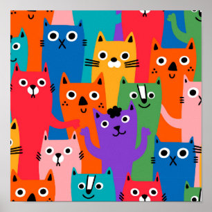 Póster Patrón de gatos coloridos