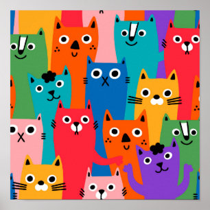 Póster Patrón de gatos coloridos