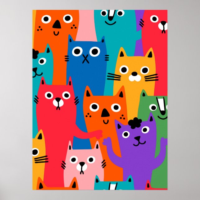 Póster Patrón de gatos coloridos (Frente)