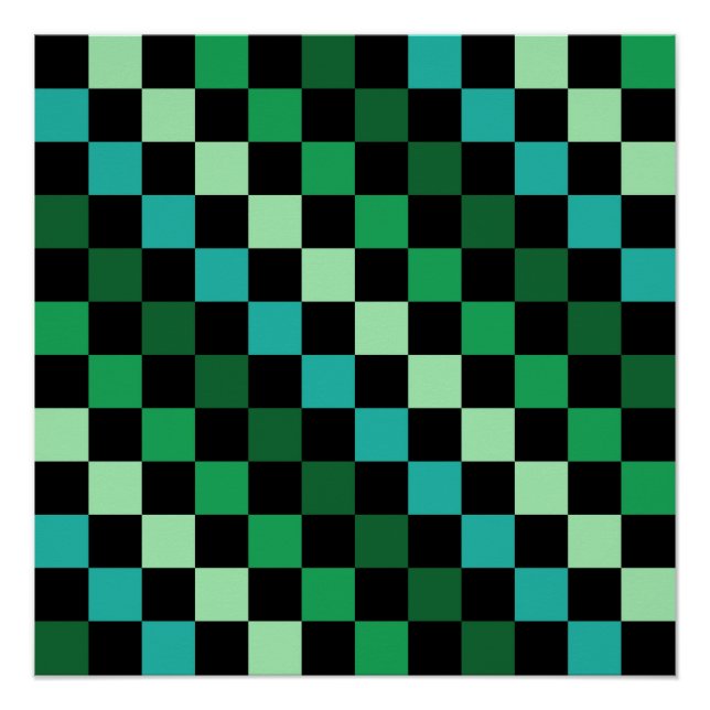 Póster Patrón de Gingham de Green Blue Checkered (Anverso)