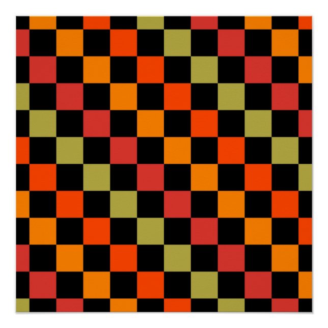 Póster Patrón de Gingham de naranja Black Checkered (Anverso)