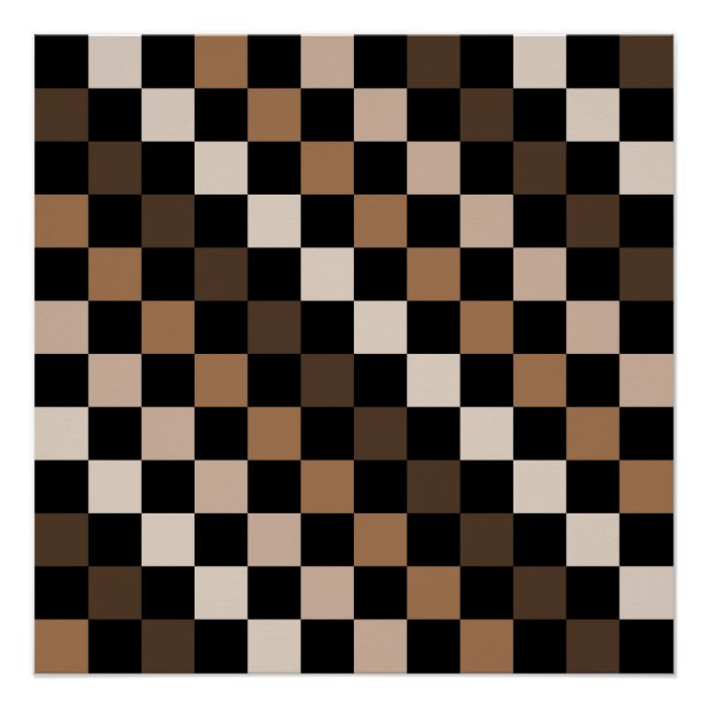 Póster Patrón de Gingham negro negro marrón (Anverso)