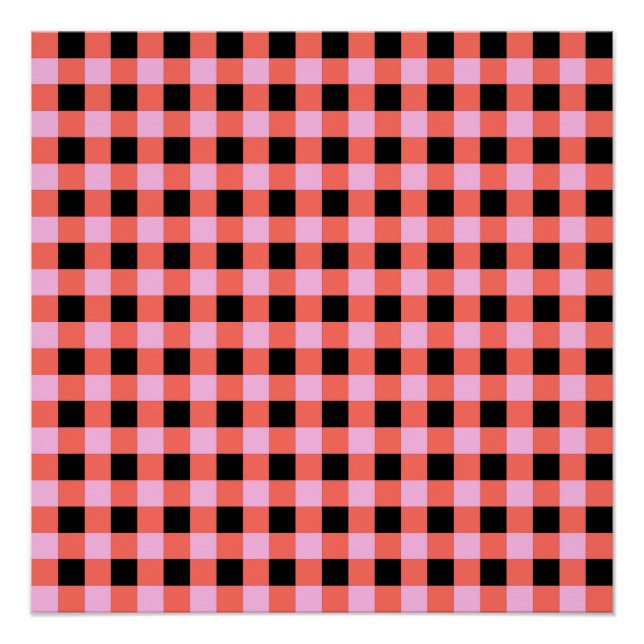 Póster Patrón de Gingham negro rosado (Anverso)