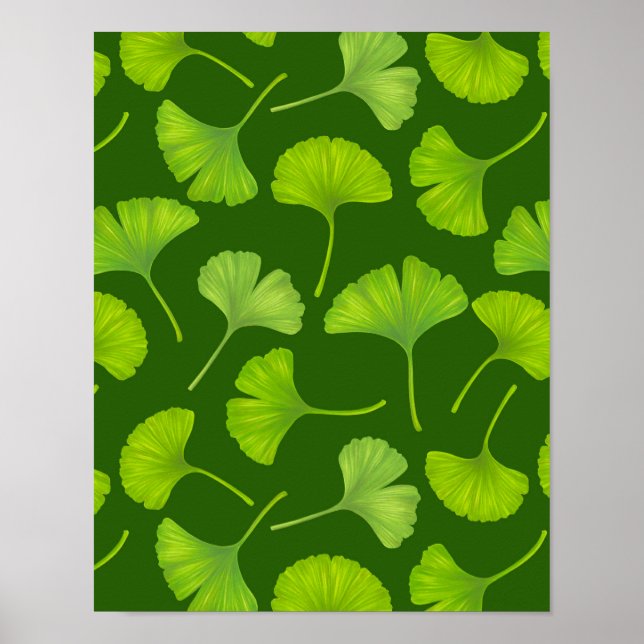 Póster Patrón de Ginkgo en verde oscuro (Frente)