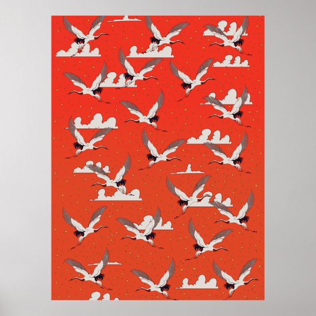 Póster Patrón de grulla asiática roja (Frente)