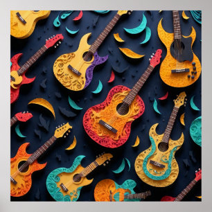 Póster Patrón de guitarra de color