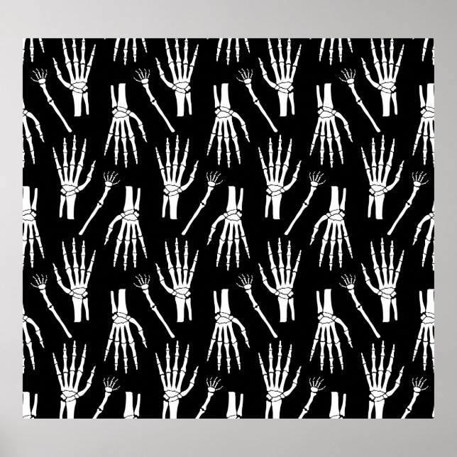 Póster Patrón de Halloween monocromo de huesos (Frente)
