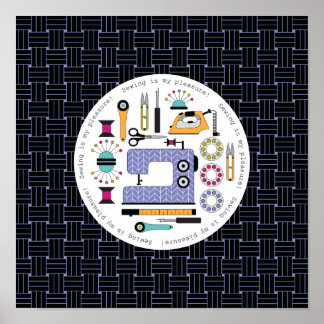 Póster Patrón de herramientas y suministros de costura mo