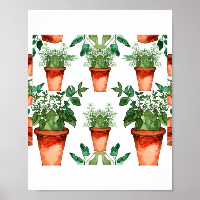 Póster Patrón de hierbas de cocina Arts & Crafts (Frente)
