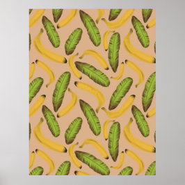 Póster Patrón de hoja de plátano beige tropical