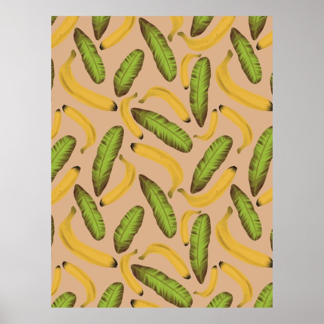 Póster Patrón de hoja de plátano beige tropical (Frente)