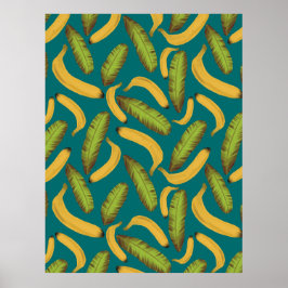 Póster Patrón de hoja de plátano turquesa tropical