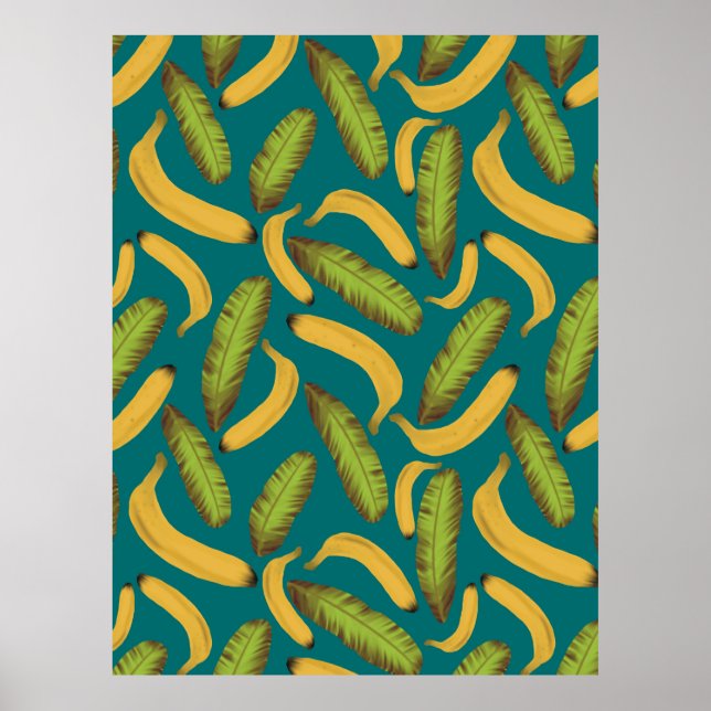 Póster Patrón de hoja de plátano turquesa tropical (Frente)