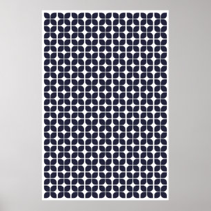 Póster Patrón de hoja geométrica retro azul de la marina
