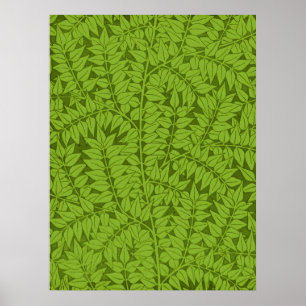 Póster Patrón de hoja verde de rama vintage de William Mo