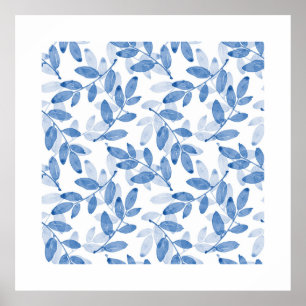 Póster Patrón de hojas de acuarela de capas azules