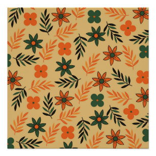 Póster Patrón de hojas de flores florales retro vintage 7
