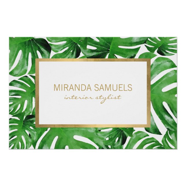 Póster Patrón de hojas de monstera tropical acuarela (Anverso)