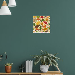 Póster Patrón de hojas de otoño y bellotas coloridas