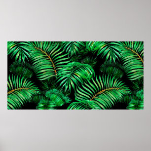 Póster Patrón de hojas de palma verdes