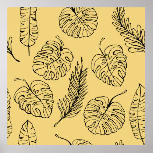 Póster Patrón de hojas de plantas de bosques tropicales y