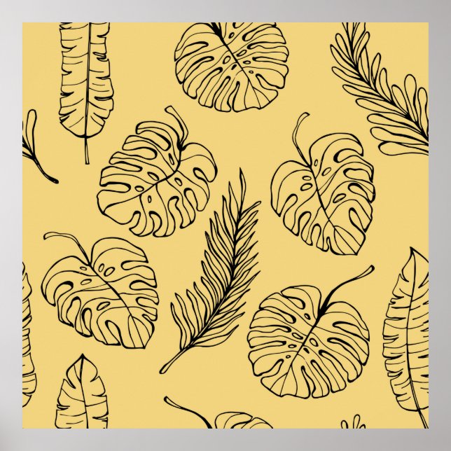 Póster Patrón de hojas de plantas de bosques tropicales y (Frente)