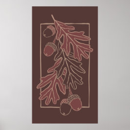 Póster Patrón de hojas de roble y bellotas de otoño