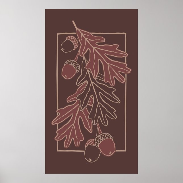 Póster Patrón de hojas de roble y bellotas de otoño (Frente)