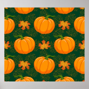 Póster Patrón de hojas otoñales de calabaza naranja