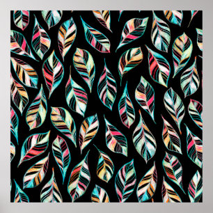 Póster Patrón de hojas sin foco. Dibujo manual coloreado 