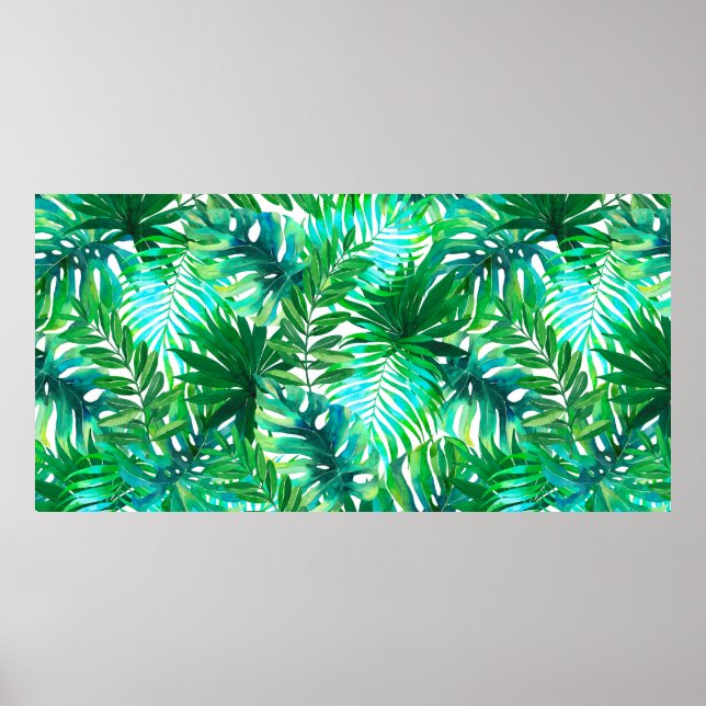 Póster Patrón de hojas tropicales acuáticas (Frente)