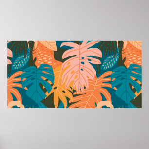 Póster Patrón de hojas tropicales coloridas