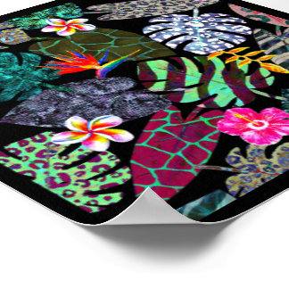 Póster Patrón de hojas y flores tropicales vibrantes