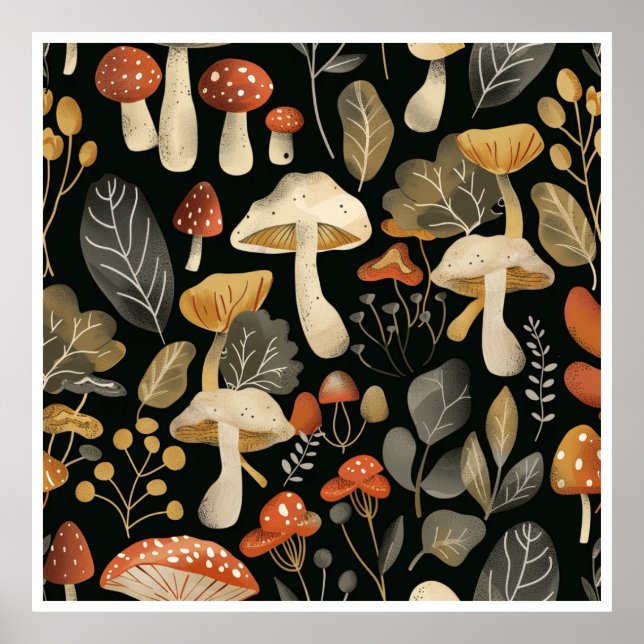 Póster Patrón de hongos caprichosos (Frente)