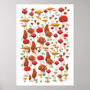 Póster Patrón de hongos pequeños