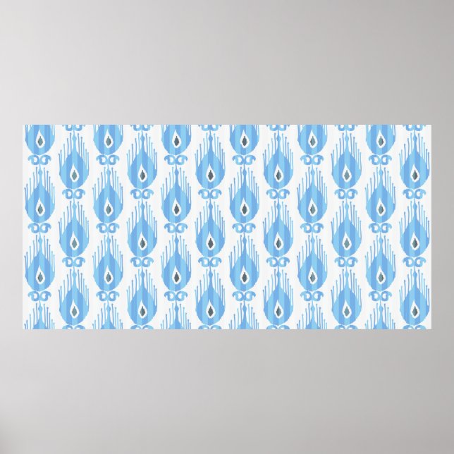 Póster Patrón de ikat en azul y blanco (Frente)