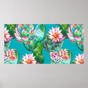 Póster Patrón de ilustracion de acuarela de suculentos