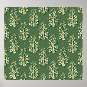 Póster Patrón de Ilustracion de árboles de Navidad vintag