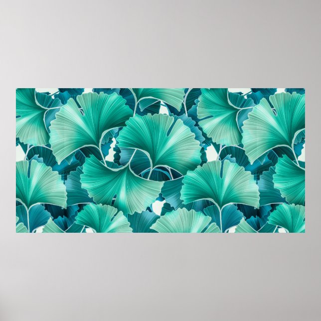 Póster Patrón de ilustracion de ginkgo biloba verde (Frente)